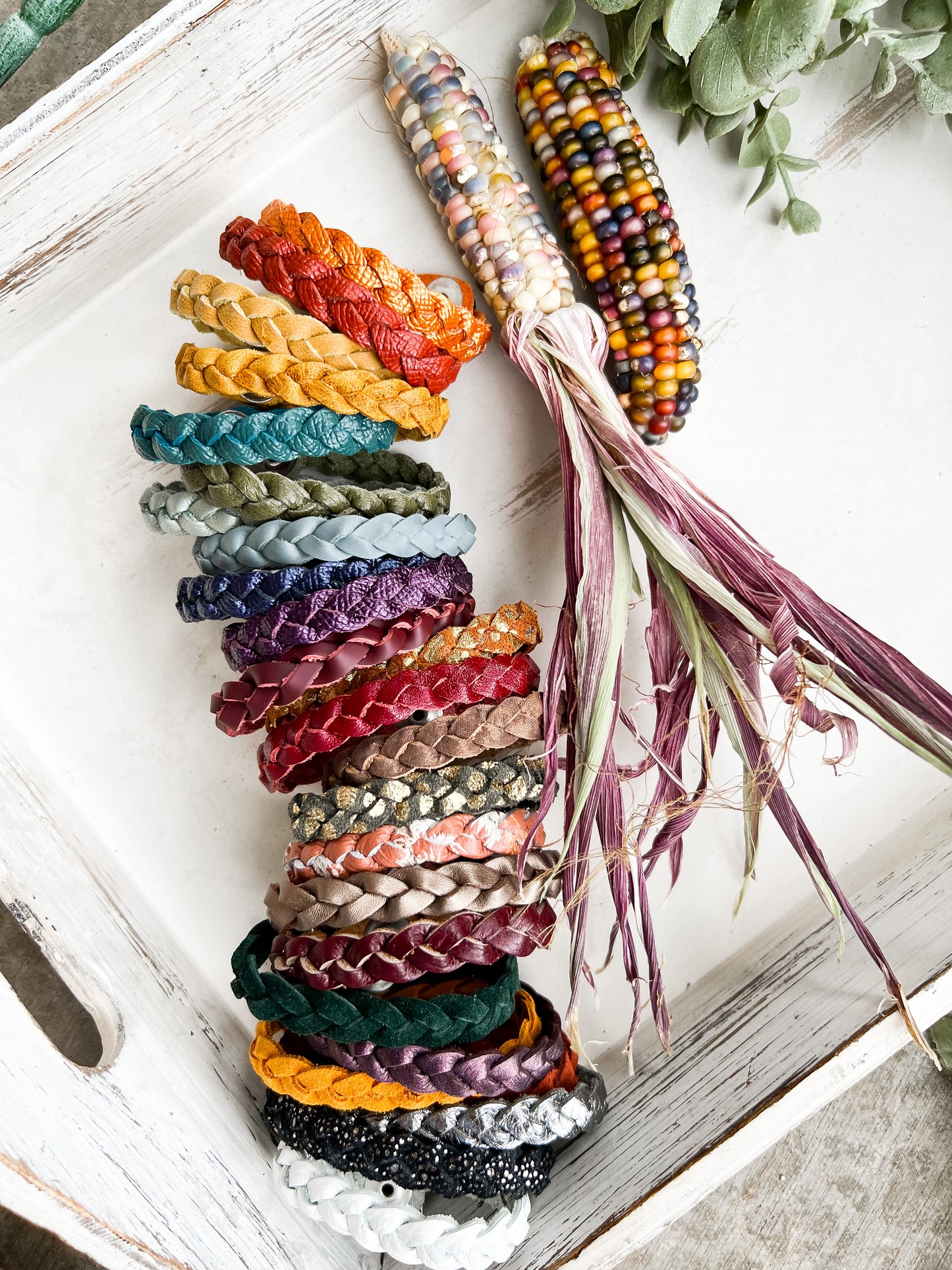 Braided Leather Bracelet / Red Leopard
