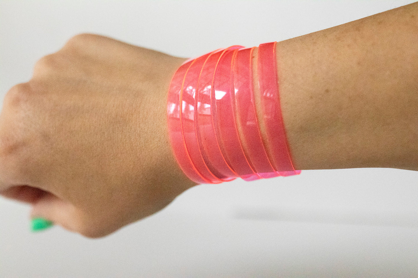 Leather Bracelet / Skinny Sliced Wrap Cuff / Dragon Fruit Jelly