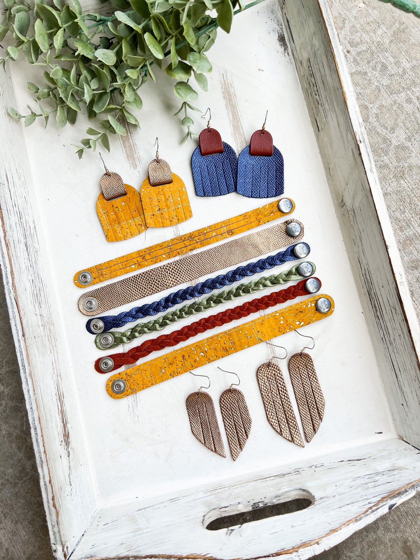 Leather Earrings / Fringies / Sapphire Shimmer & Ground Cinnamon