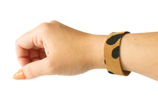 Leather Bracelet / Slim Cuff / Tan Leopard Suede