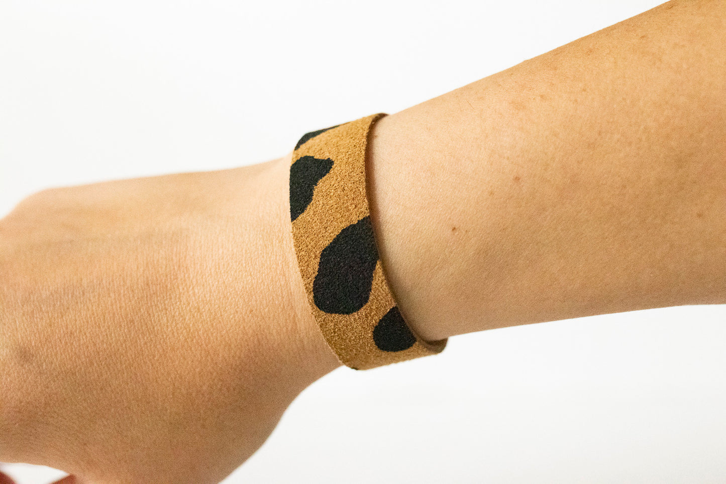 Leather Bracelet / Slim Cuff / Tan Leopard Suede