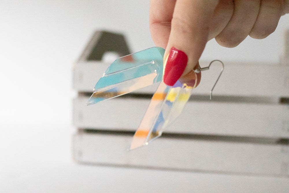 Leather Earrings / Mini Fringe / Crystal Jelly