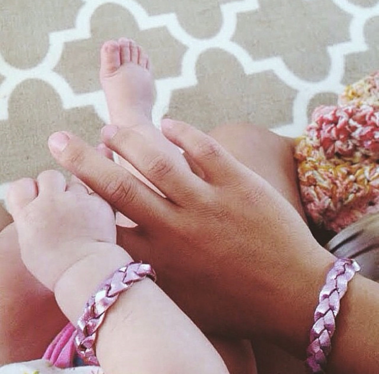 Braided Leather Bracelet / Blush Blooms