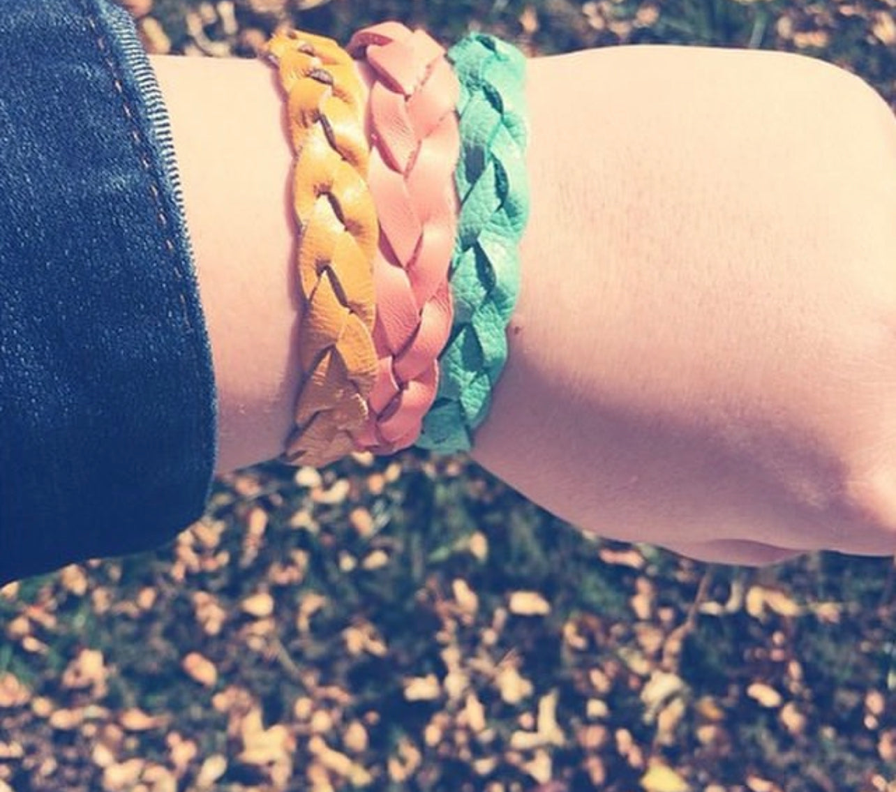 Braided Leather Bracelet / Navy Dots