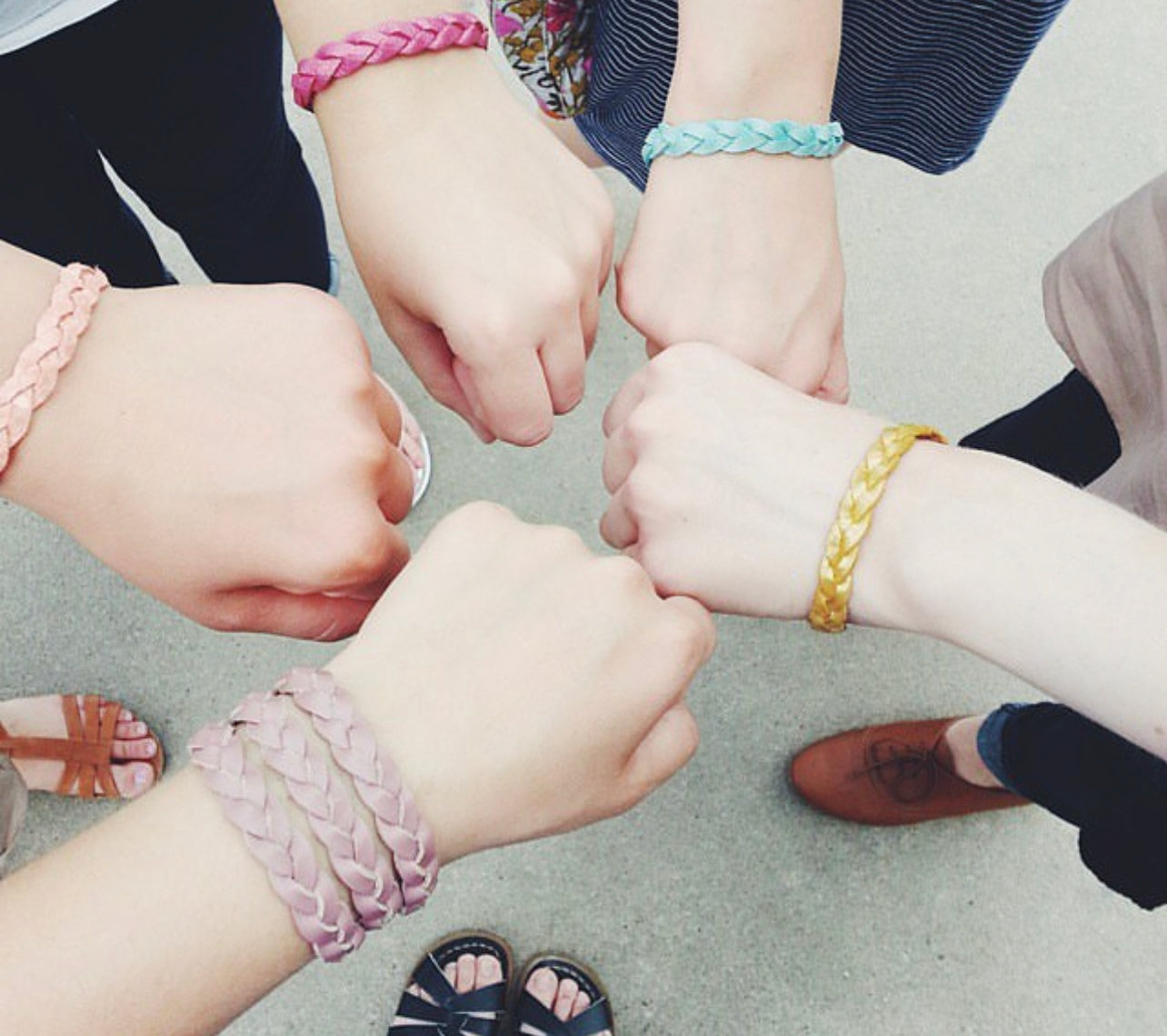 Braided Leather Bracelet / Navy Dots