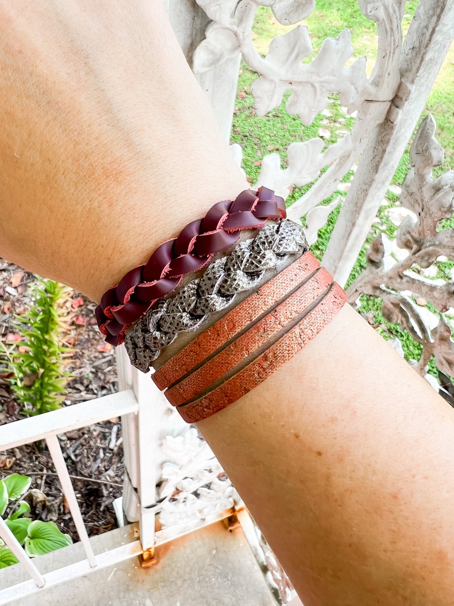 Braided Leather Bracelet / Gunmetal