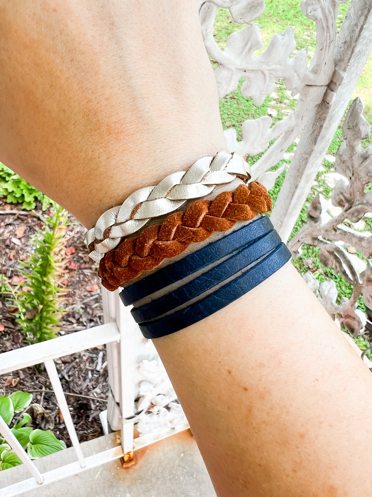 Leather Bracelet / Ultra Skinny Sliced Cuff / Dark Navy