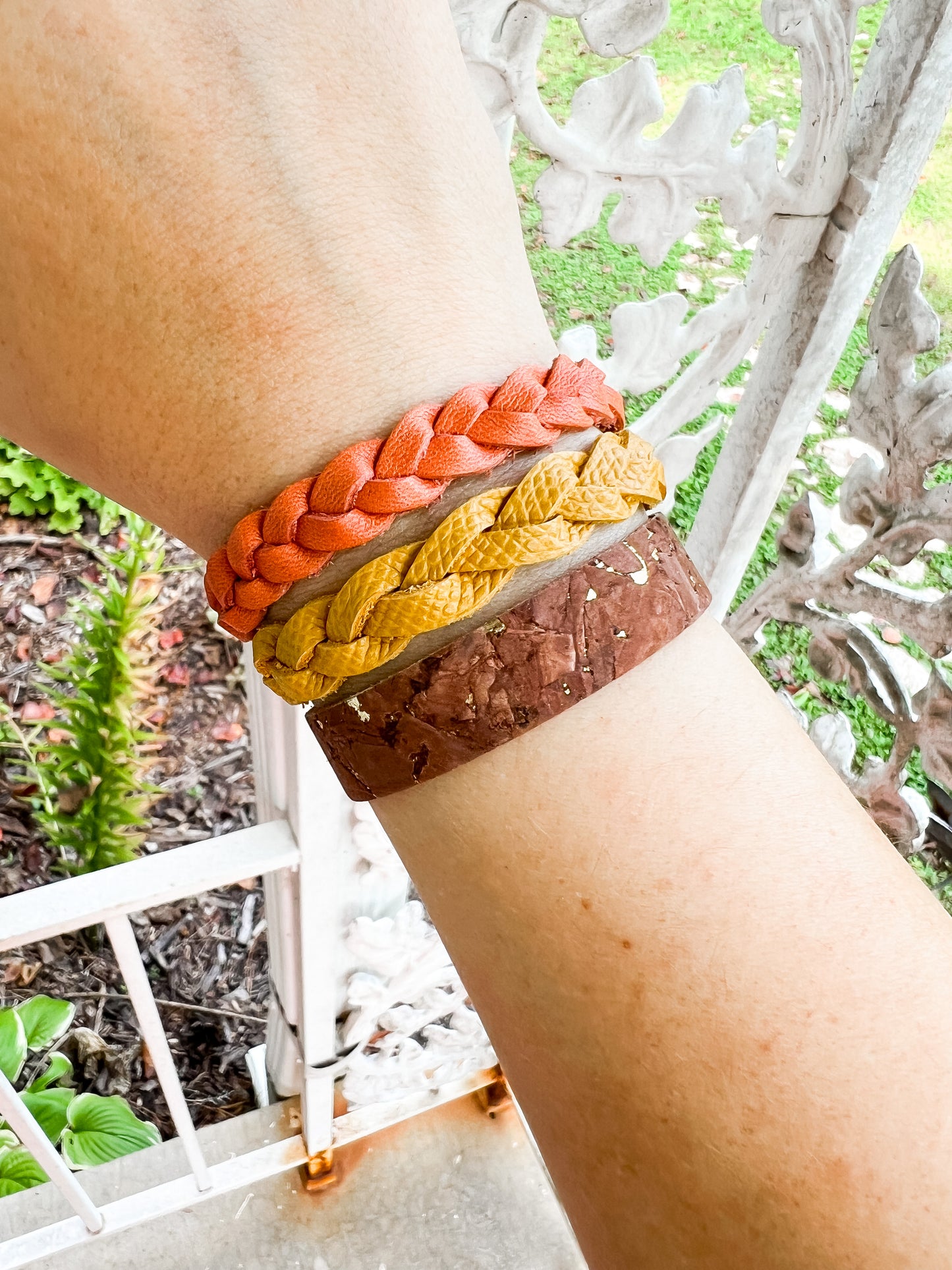 Leather Bracelet / Skinny Slim Cuff / Gingerbread Cork