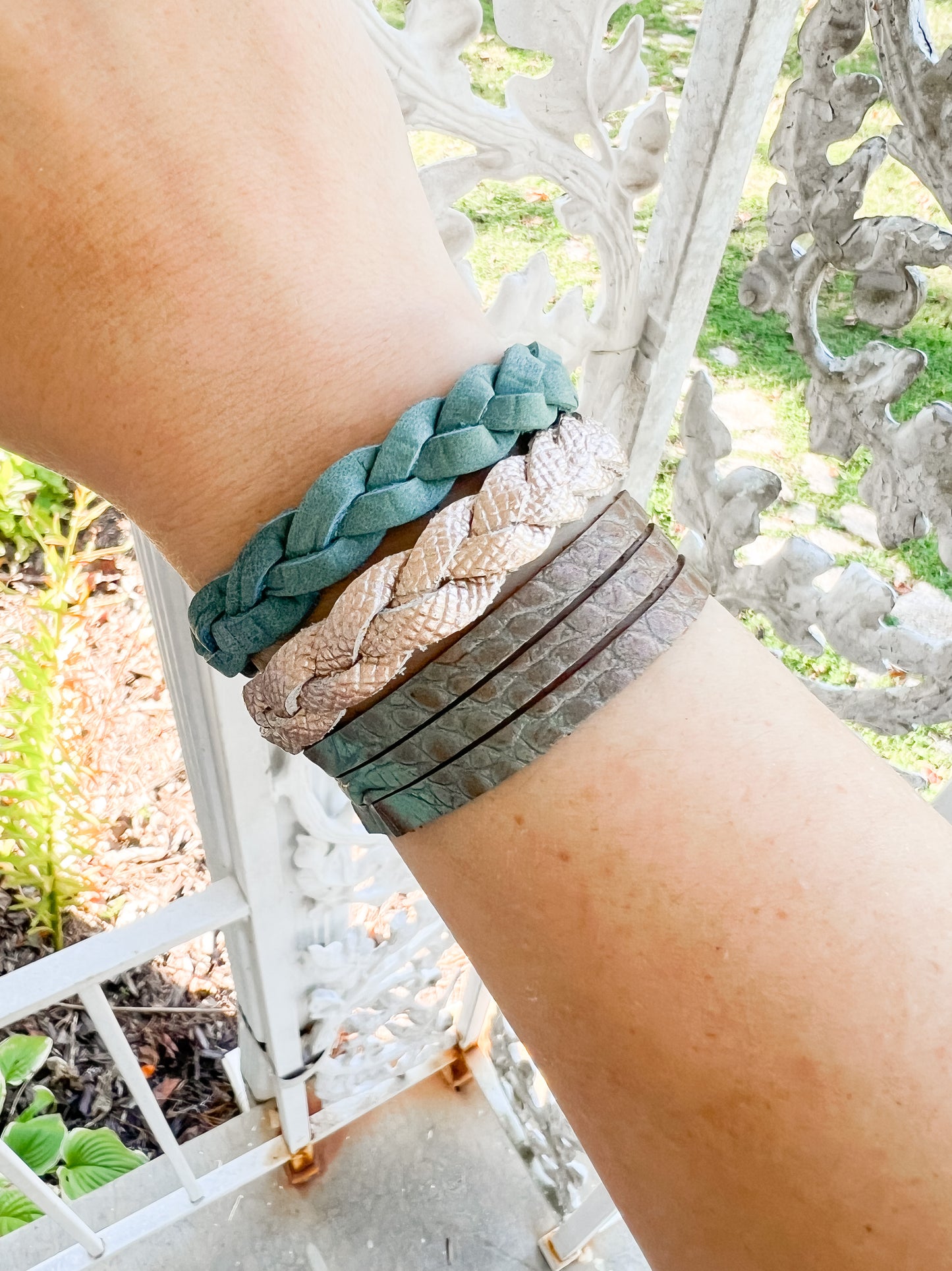Braided Leather Bracelet / White Gold