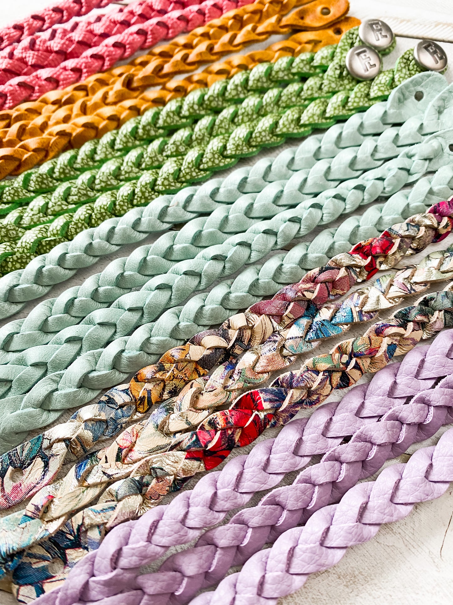 Braided Leather Bracelet / Pink Sapphire Shimmer