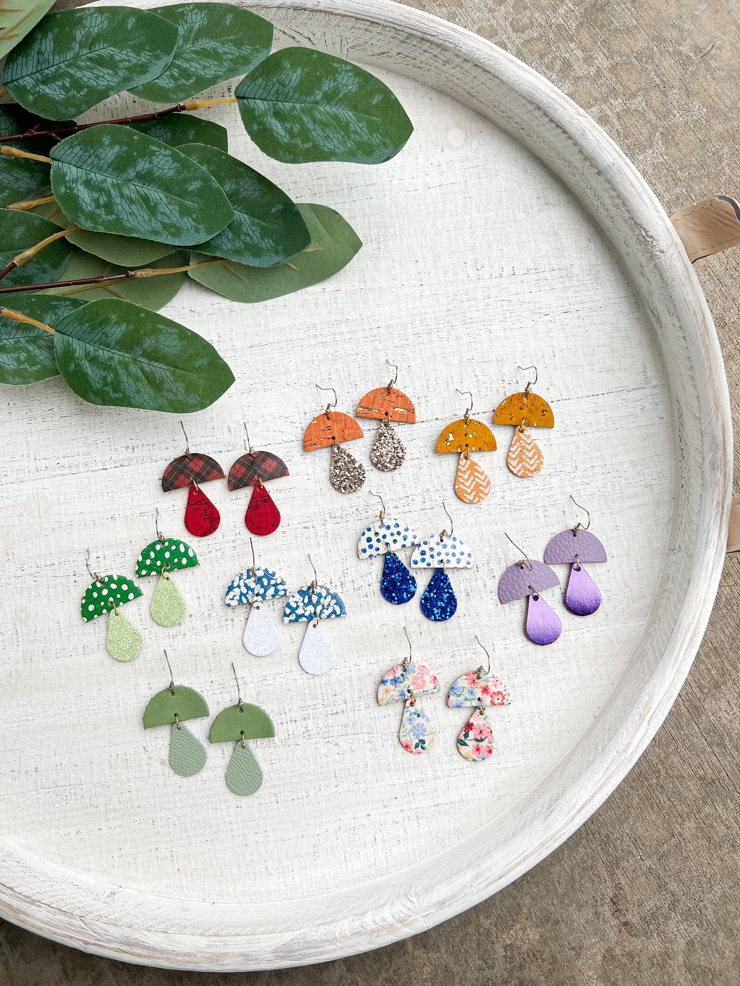 Leather Earrings / Mushrooms / Chocolate Chip