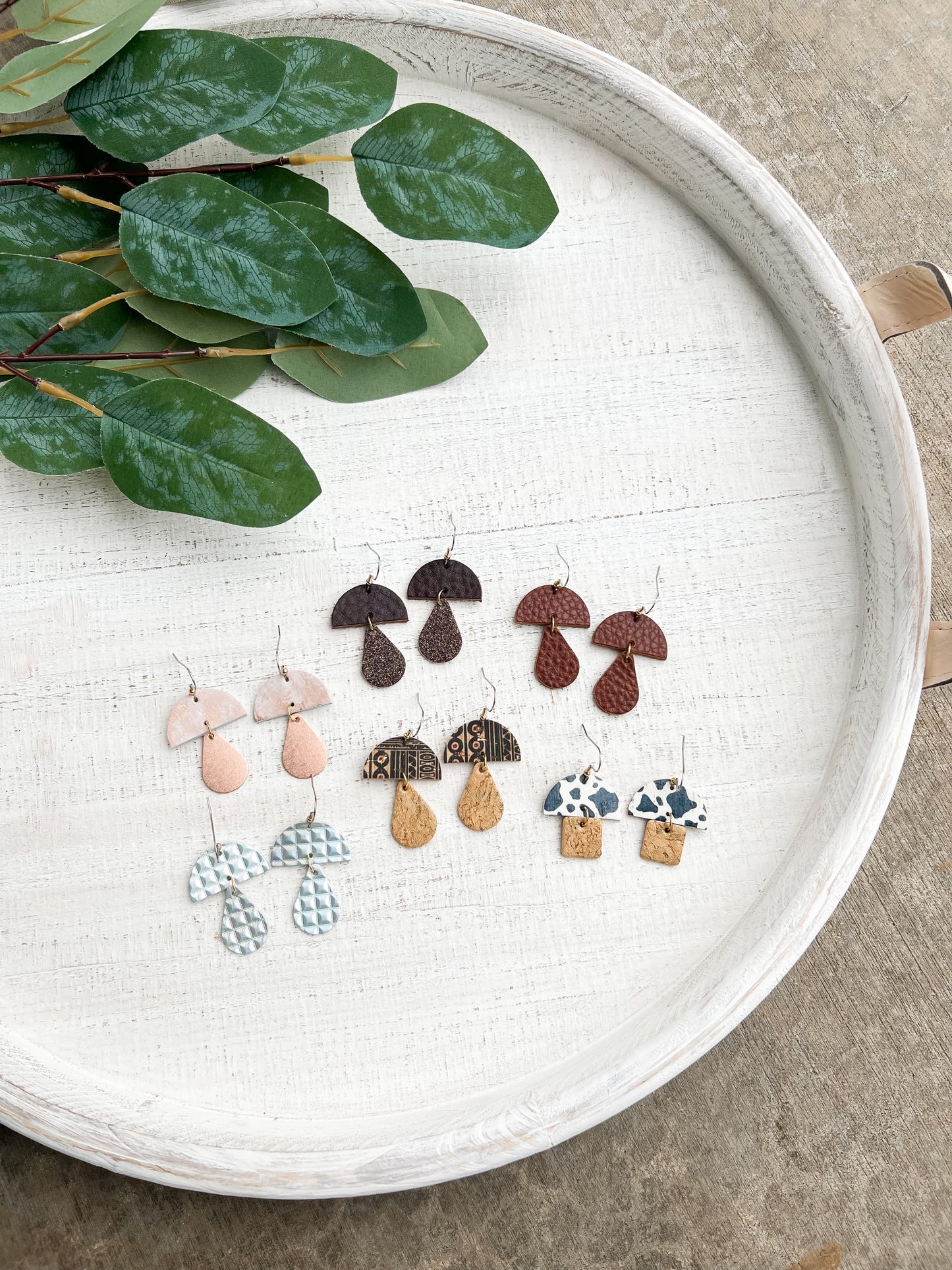 Leather Earrings / Mushrooms / Egyptian Cork