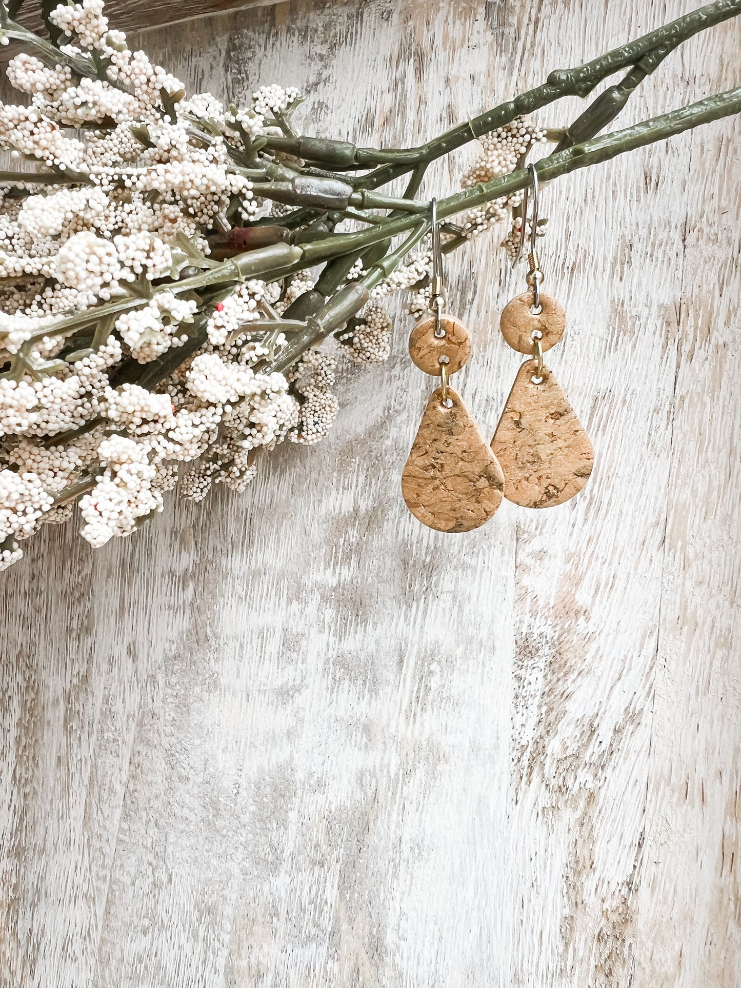 Leather Earrings / Droplets / Gold Flake Cork