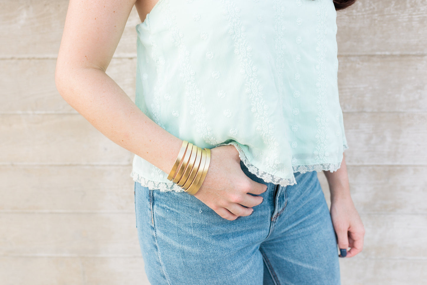 Leather Bracelet / Original Sliced Cuff / Big Sky Blue