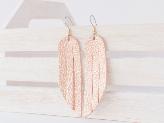 Leather Earrings / Fringe / Soft Copper