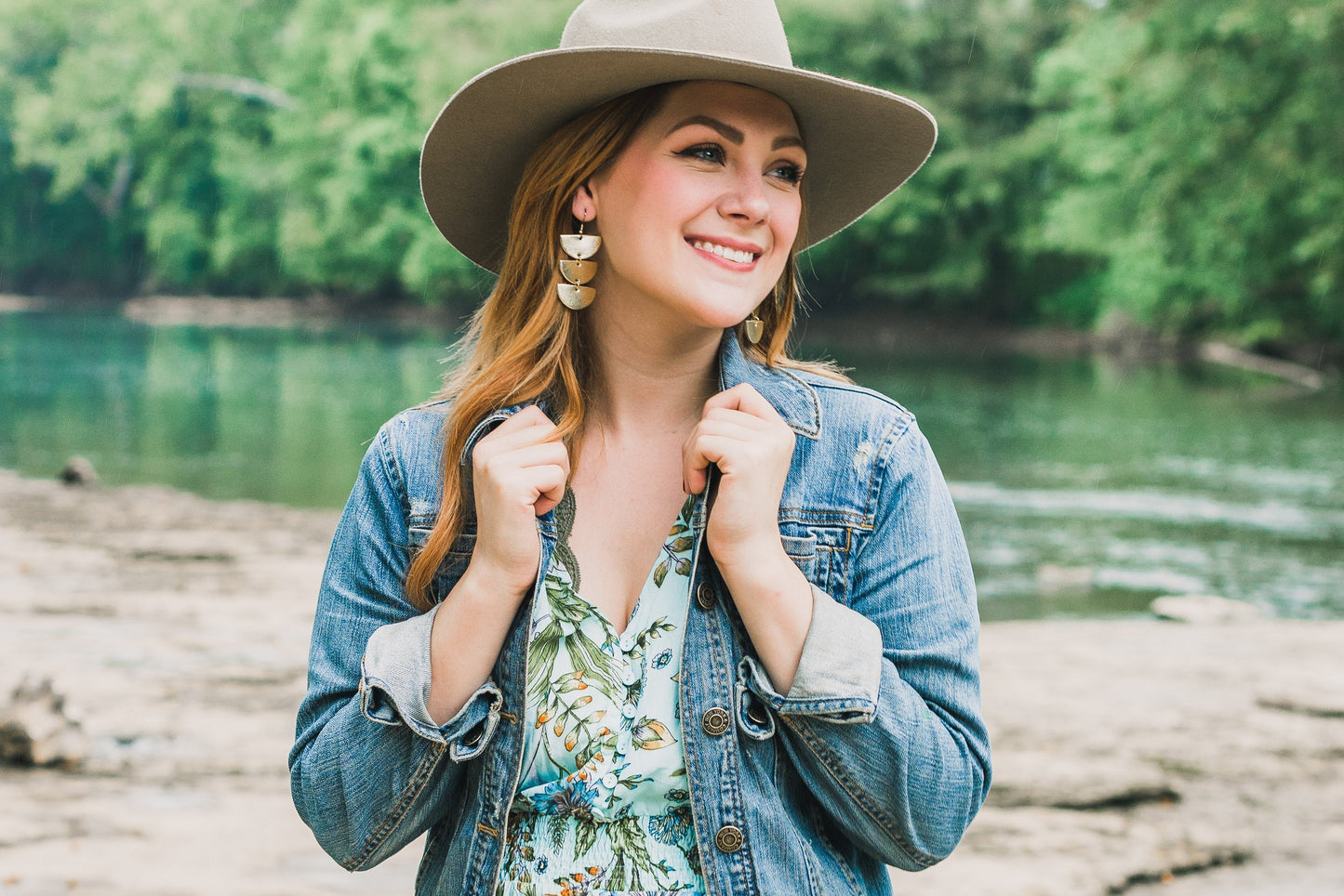 Leather Earrings / Tri Luna / Mango Sunrise