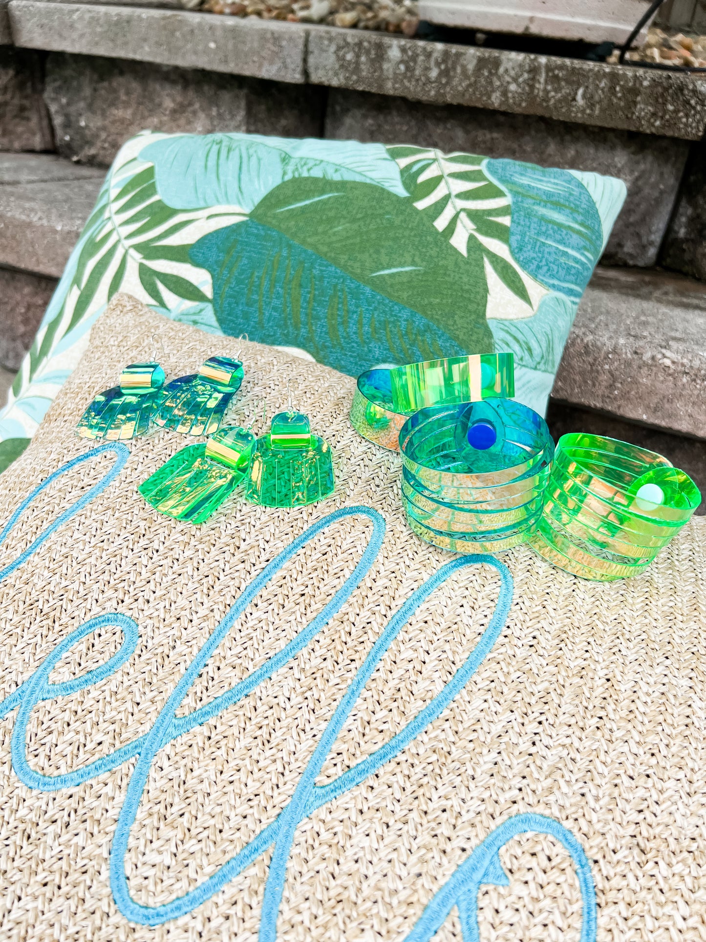 Leather Earrings / Mini Fringe / Lime Jelly