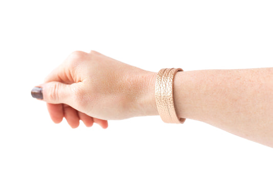 Leather Bracelet / Ultra Skinny Sliced Cuff / Soft Copper