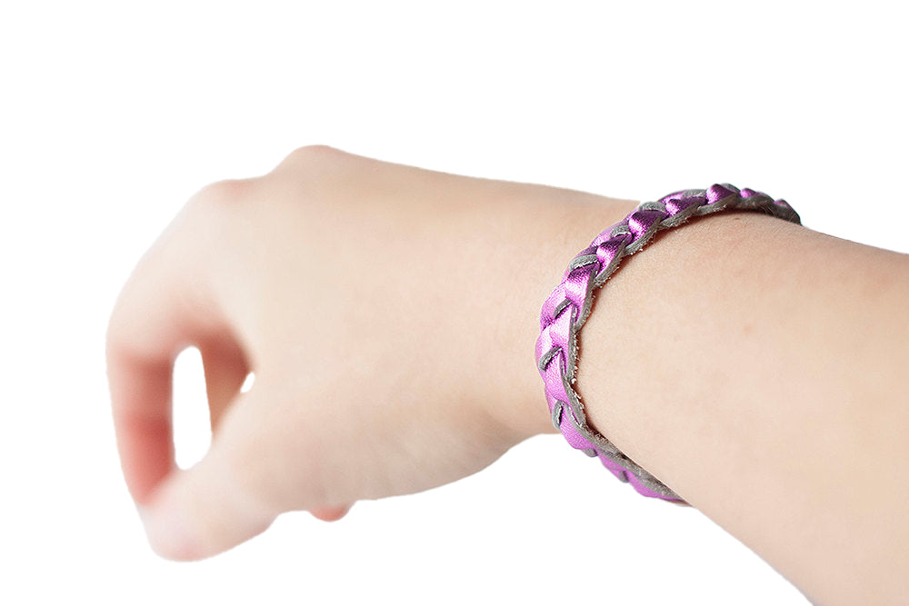 Braided Leather Bracelet / Japanese Pink