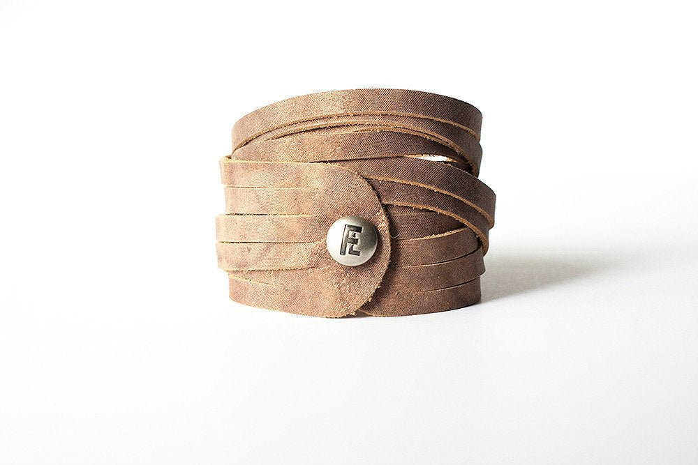 Leather Bracelet / Original Sliced Wrap Cuff / Earthen