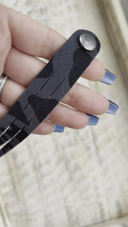 Leather Bracelet / Skinny Sliced Wrap Cuff / Black Leopard Suede