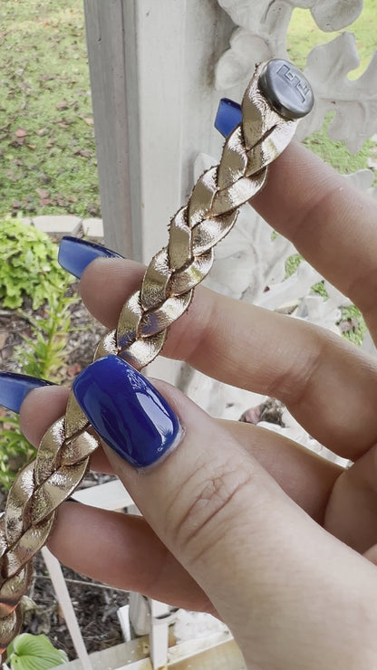 Braided Leather Bracelet / Metallic Rosegold