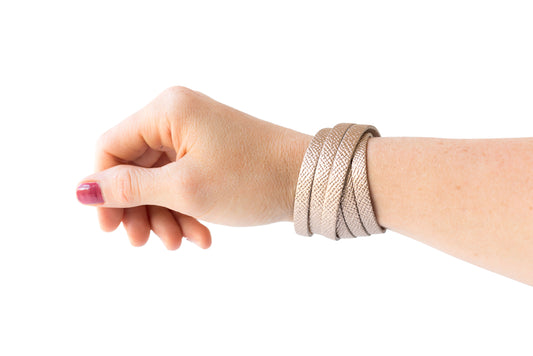 Leather Bracelet / Skinny Sliced Wrap Cuff / White Gold