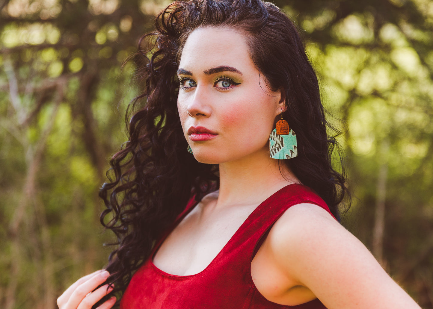 Leather Earrings / Fringies / Arizona Turquoise & Vintage Brown