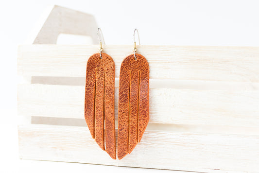 Leather Earrings / Fringe / Vintage Brown