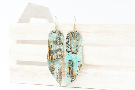 Leather Earrings / Fringe / Driftwood Turquoise