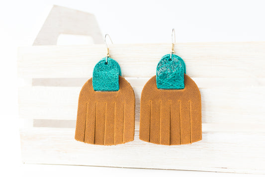 Leather Earrings / Fringies / Nubuck Saddle & Vintage Teal