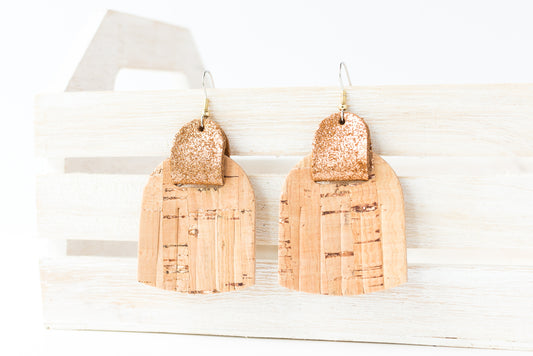 Leather Earrings / Fringies / Rosegold Cork & Copper Penny
