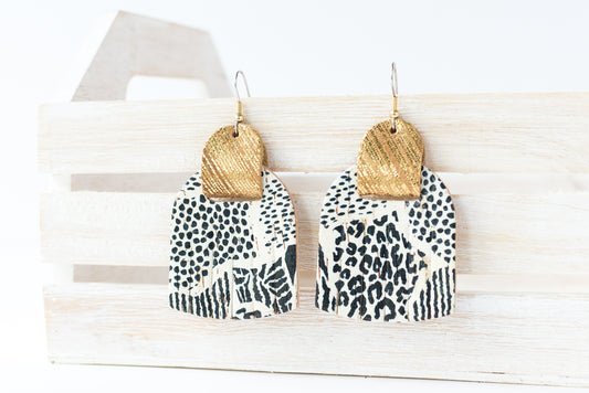 Leather Earrings / Fringies / Ivory Random Cork & Gold Doubloon