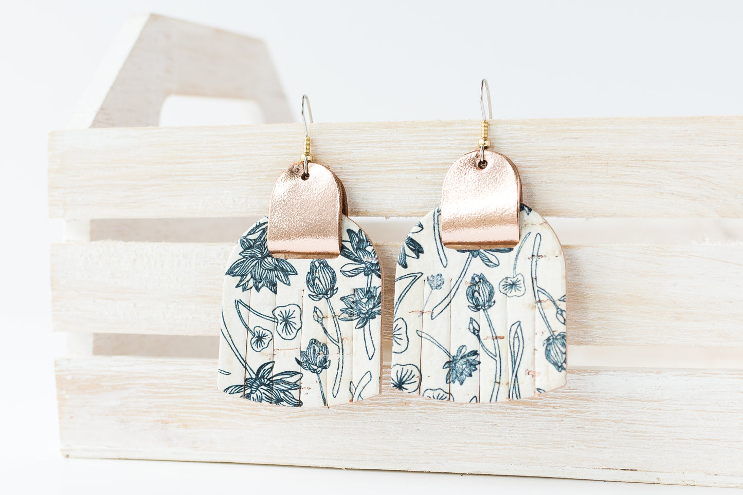Leather Earrings / Fringies / Flourishing Cork & Metallic Rosegold
