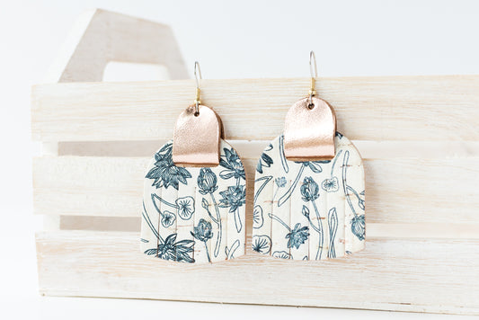Leather Earrings / Fringies / Flourishing Cork & Metallic Rosegold