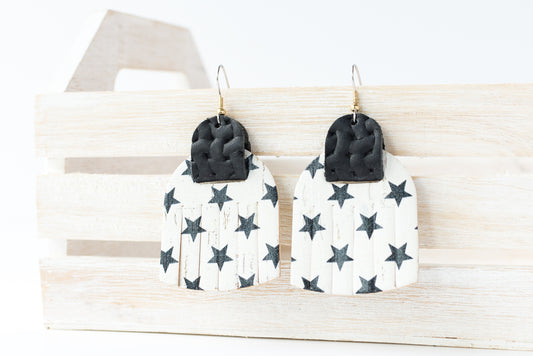 Leather Earrings / Fringies / Starstruck Cork & Woven Black