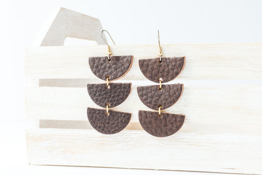 Leather Earrings / Tri Luna / Chocolate Brown