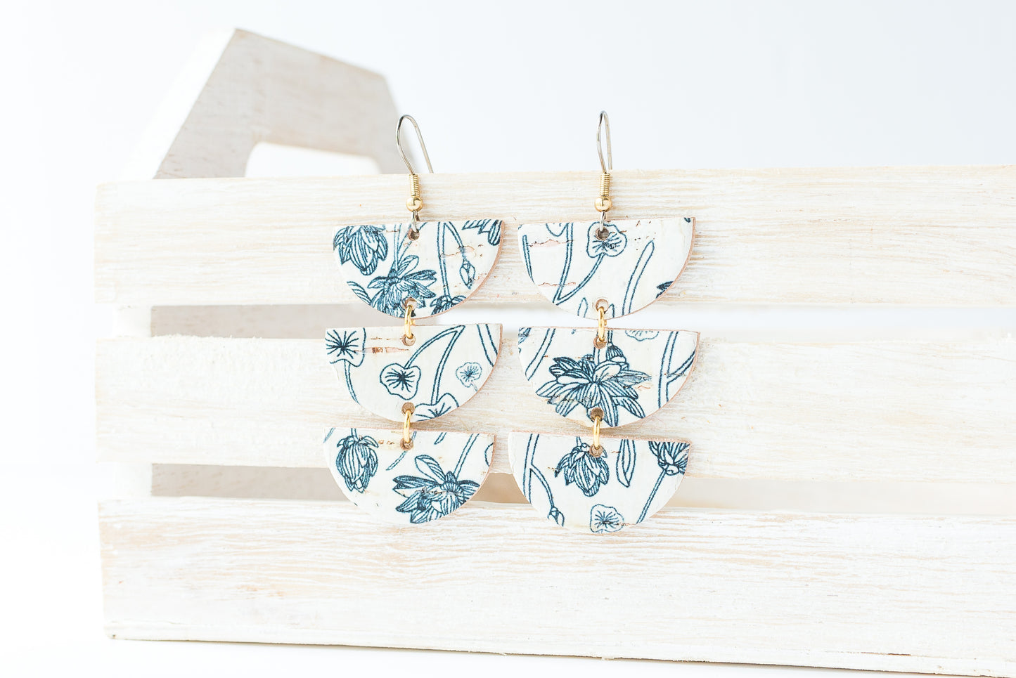 Leather Earrings / Tri Luna / Flourishing Cork