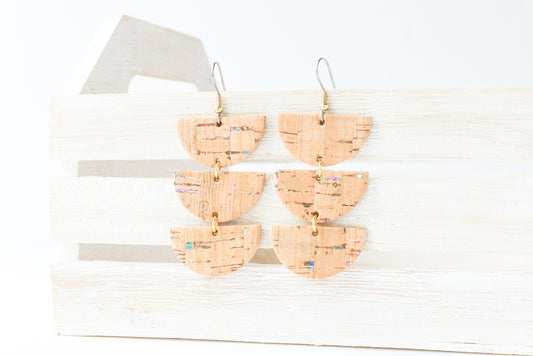 Leather Earrings / Tri Luna / Oil Spill Cork