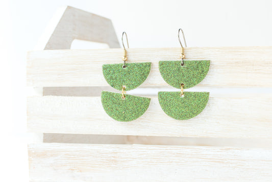 Leather Earrings / Demi Luna / Spinach Sparkle