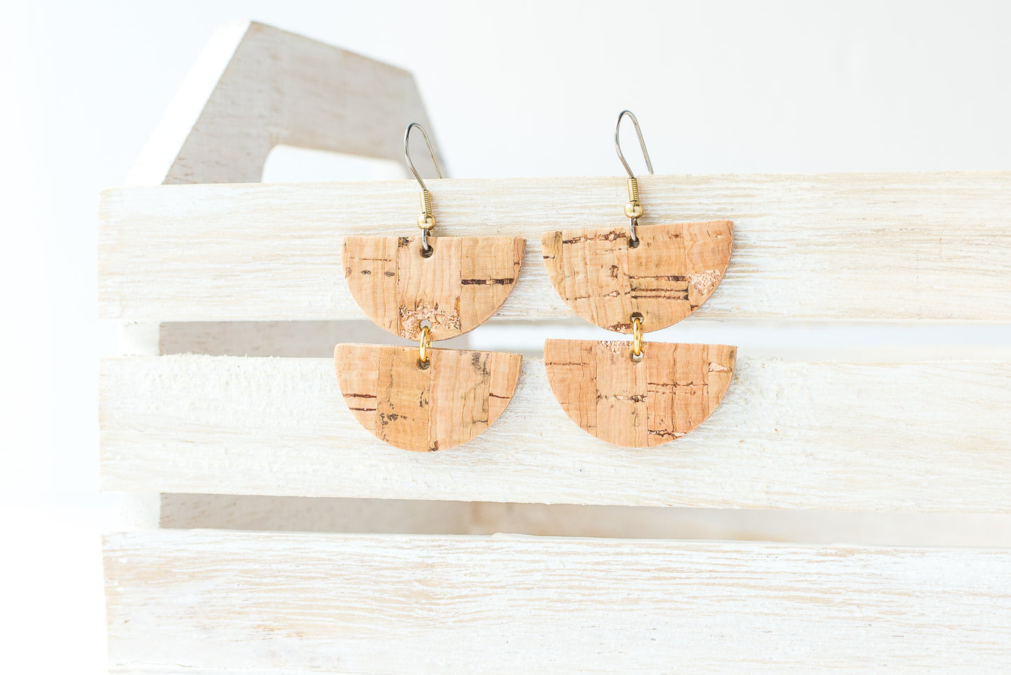 Leather Earrings / Demi Luna / Rosegold Cork