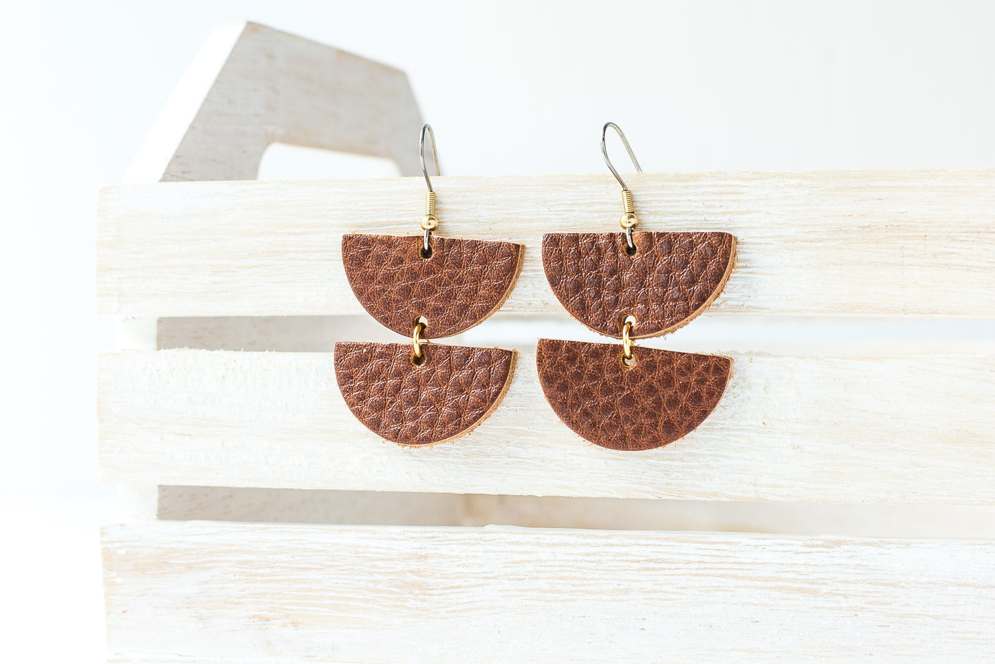Leather Earrings / Demi Luna / Saddle Brown