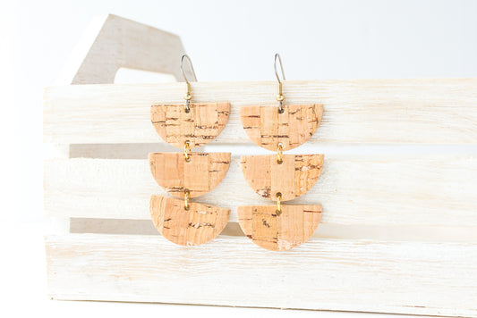 Leather Earrings / Tri Luna / Rosegold Cork