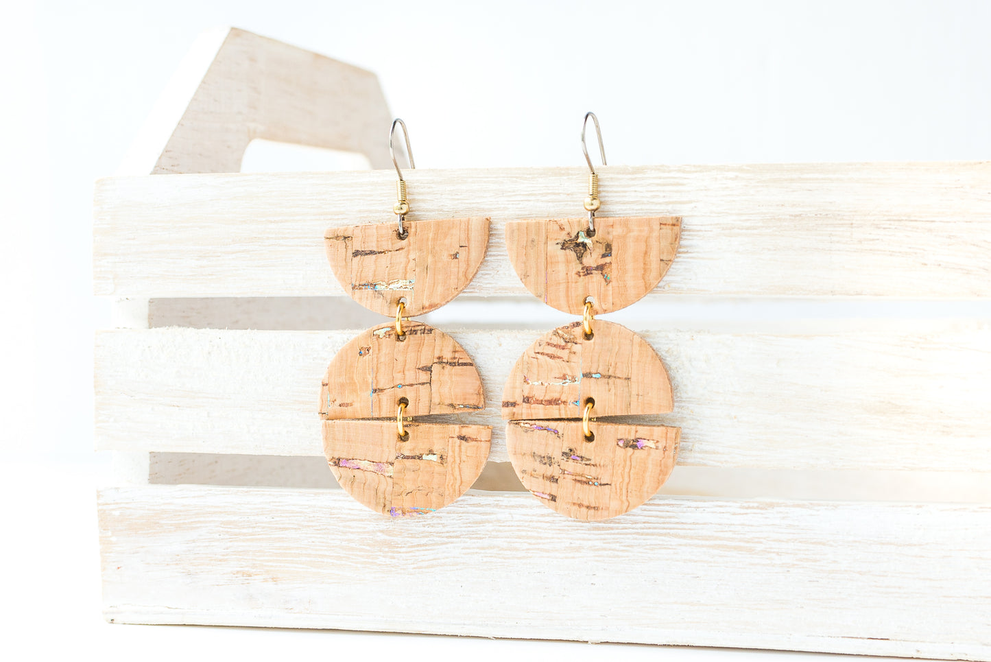 Leather Earrings / Mila / Oil Spill Cork