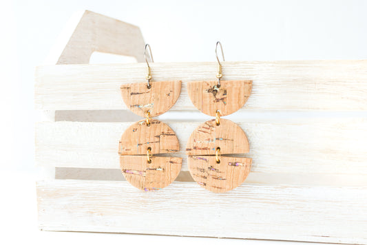 Leather Earrings / Mila / Oil Spill Cork