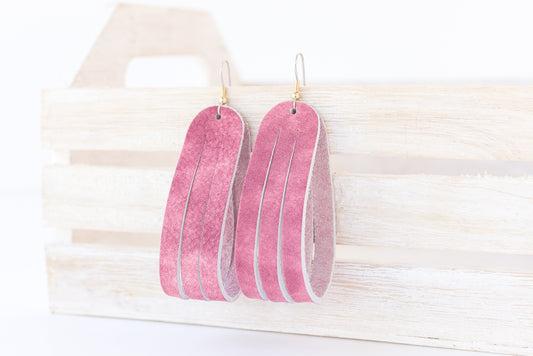 Leather Earrings / Sliced Leather / Berry Tie Dye