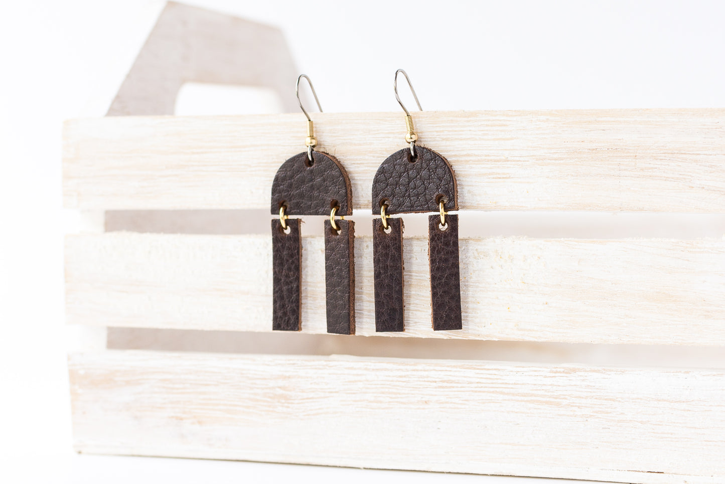 Leather Earrings / Mini Sunrays / Chocolate Brown