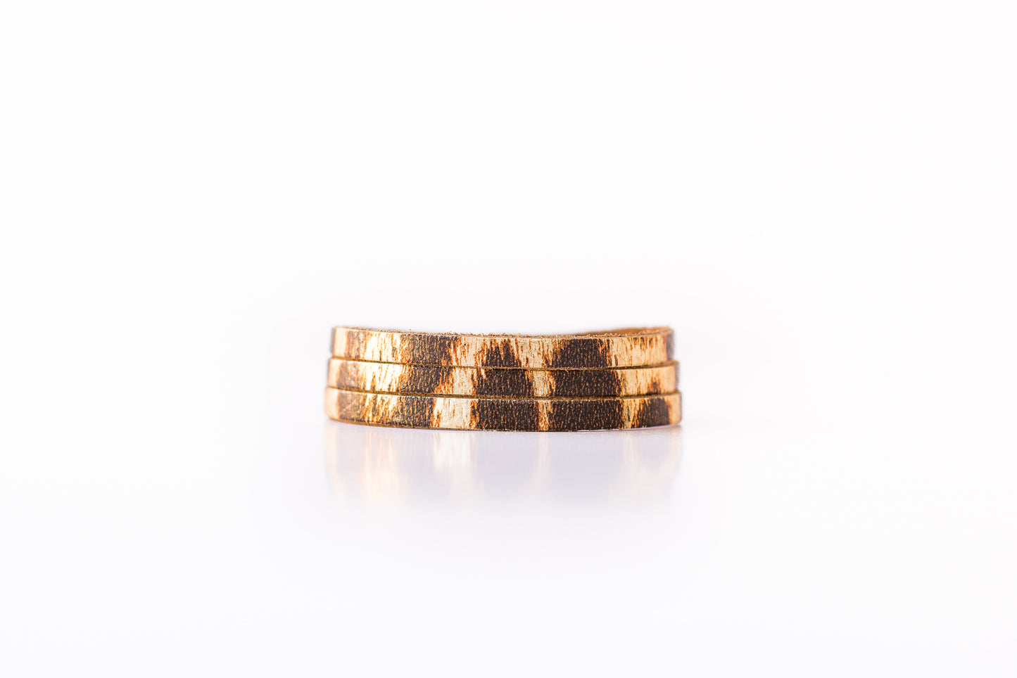 Leather Bracelet / Ultra Skinny Sliced Cuff / Shimmer Big Cat