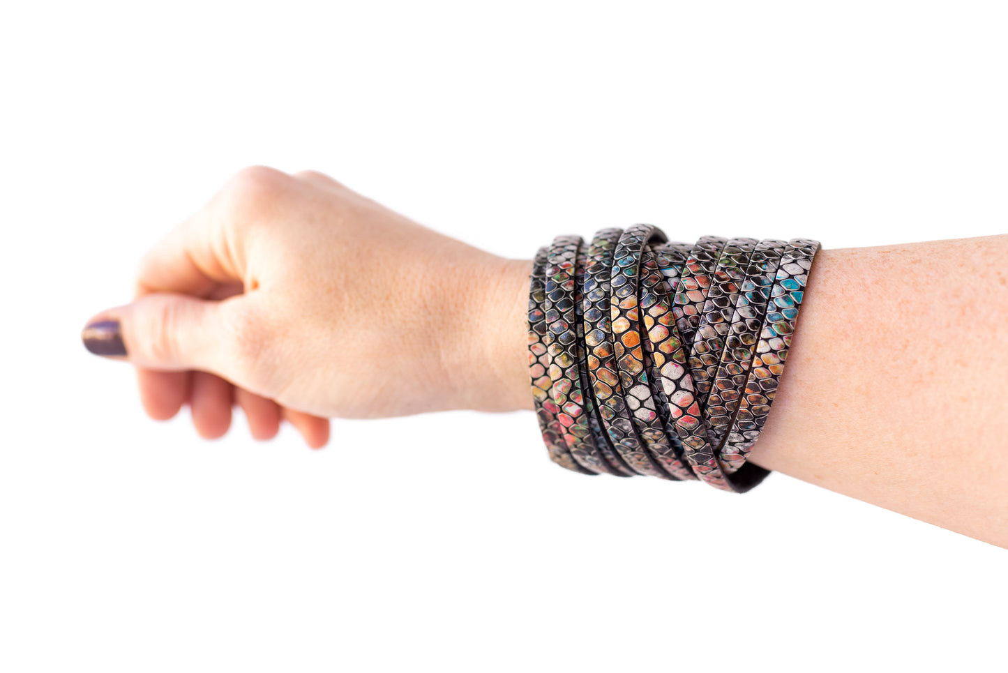 Leather Bracelet / Original Sliced Wrap Cuff / Prism Snake