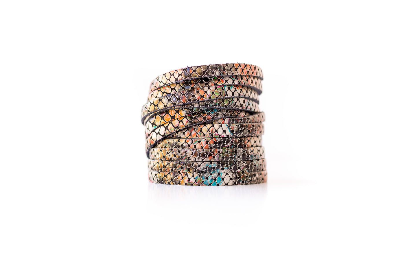 Leather Bracelet / Original Sliced Wrap Cuff / Prism Snake